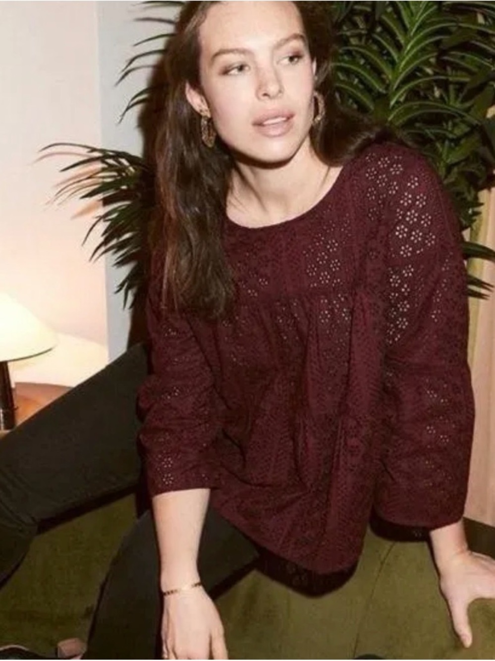 Madewell Eyelet Peasant Blouse - Deep Wine